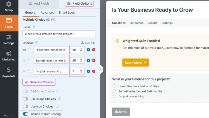 WPForms کوئز سکور