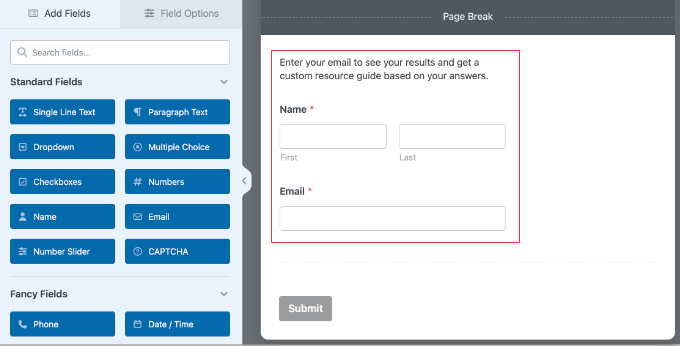 WPForms کوئز میں Optin Gate کو شامل کرنا