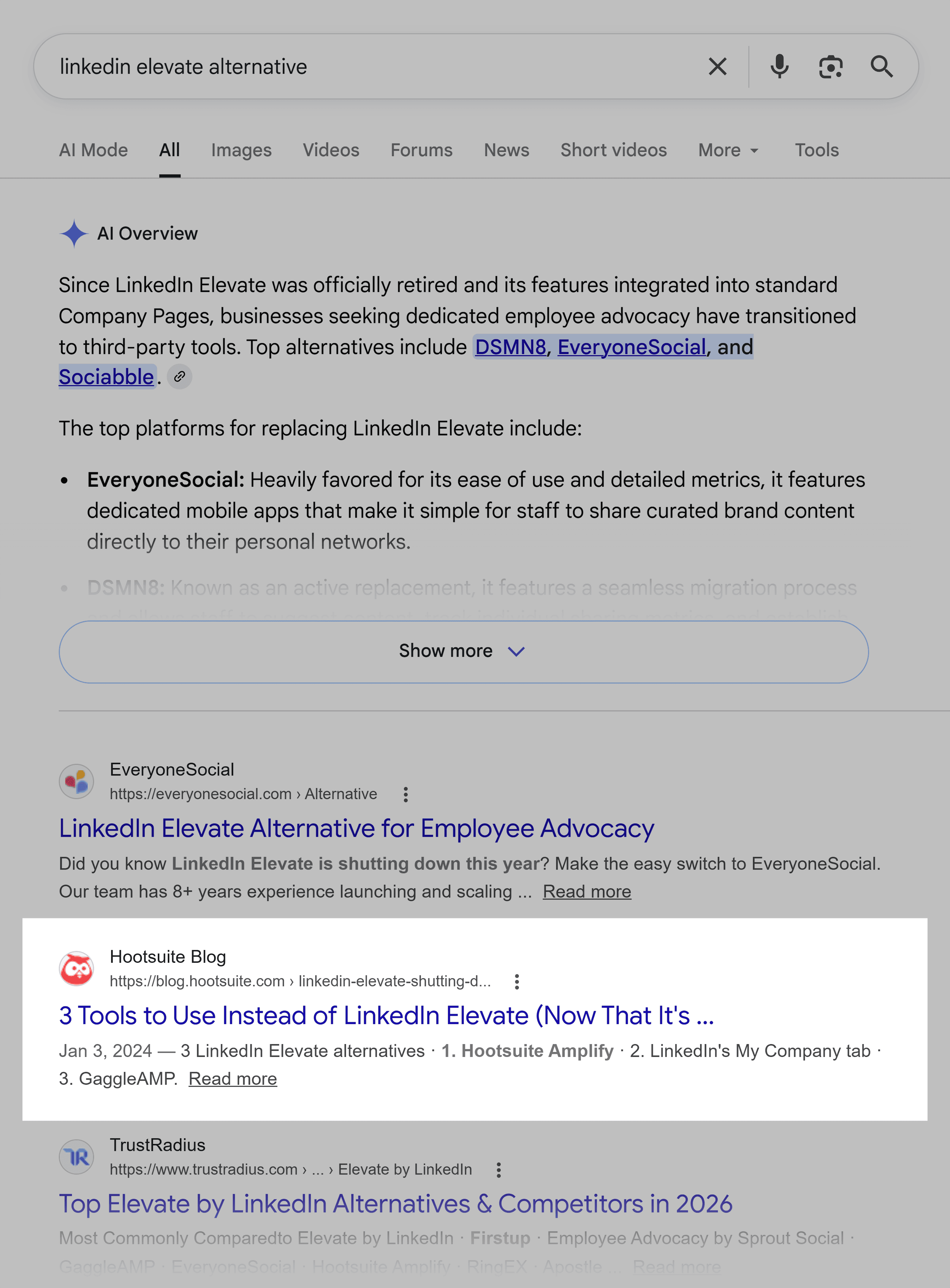 Google SERP - LinkedIn Elevate Alternative Google SERP - LinkedIn Elevate Alternative