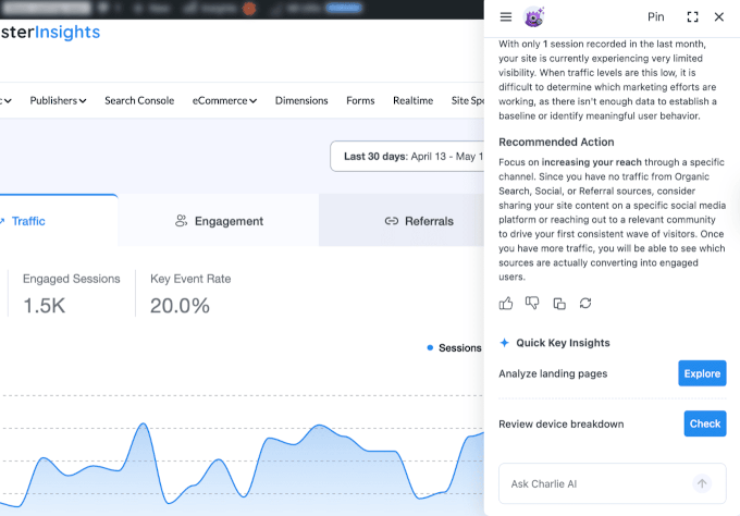 MonsterInsights چارلی چیٹ شروع کریں۔