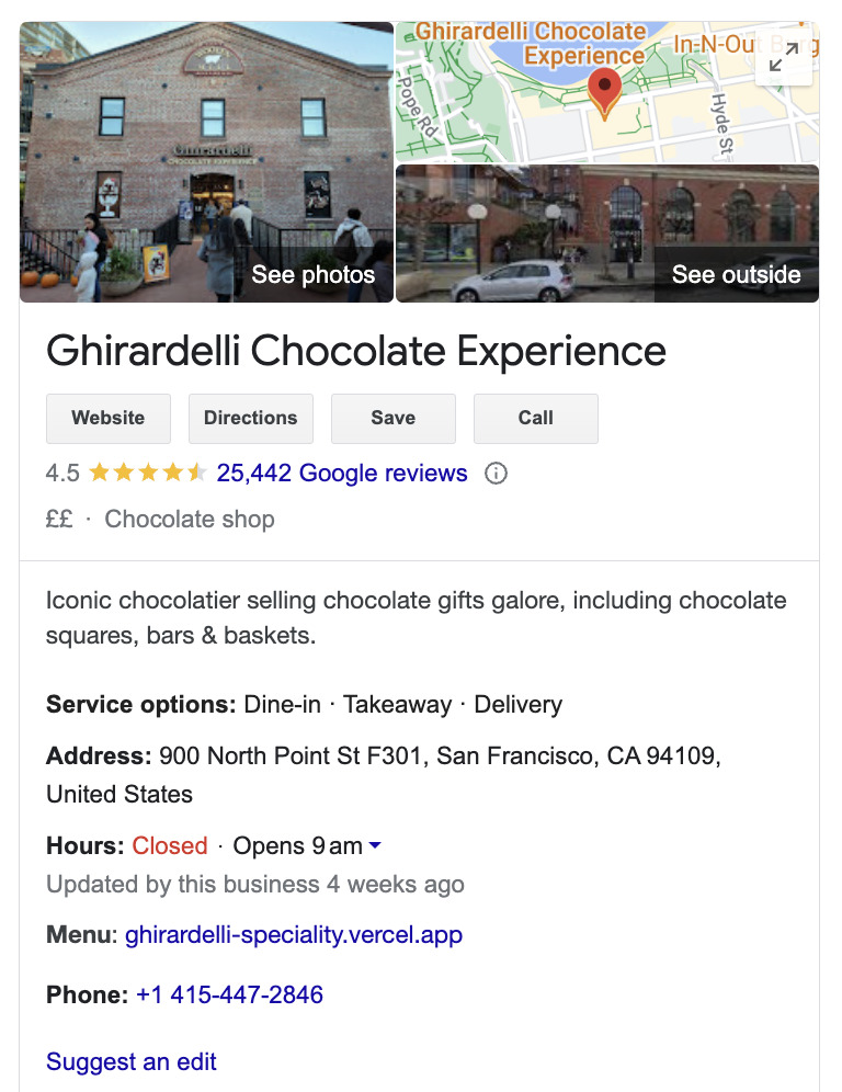 google.com کے ذریعے مقامی کاروباری مثال 