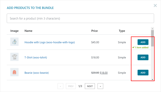 WooCommerce میں بنڈل کرنے کے لیے پروڈکٹس منتخب کریں۔