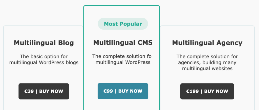 WPML قیمتوں کا تعین اور منصوبے