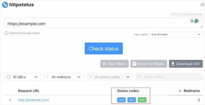 httpstatus.io نئے ڈومین پر حل کرنے والے پرانے ڈومین URL کے لیے 301 اسٹیٹس دکھا رہا ہے۔ httpstatus.io نئے ڈومین پر حل کرنے والے پرانے ڈومین URL کے لیے 301 اسٹیٹس دکھا رہا ہے۔