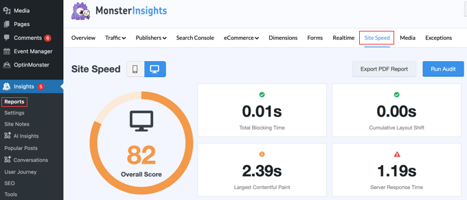 MonsterInsights سائٹ کی رفتار MonsterInsights سائٹ کی رفتار