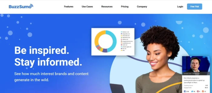 BuzzSumo ہوم پیج کا اسکرین شاٹ۔ 