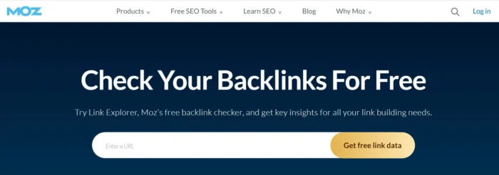 Moz Link Explorer میں لینڈنگ پیج کا اسکرین شاٹ۔ 