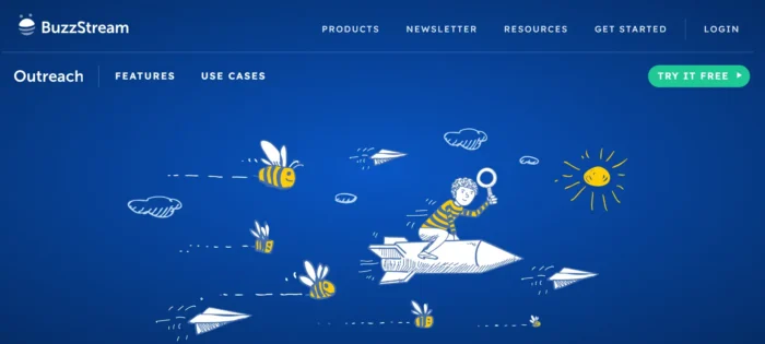 Buzzstream ہوم پیج کا اسکرین شاٹ۔ 
