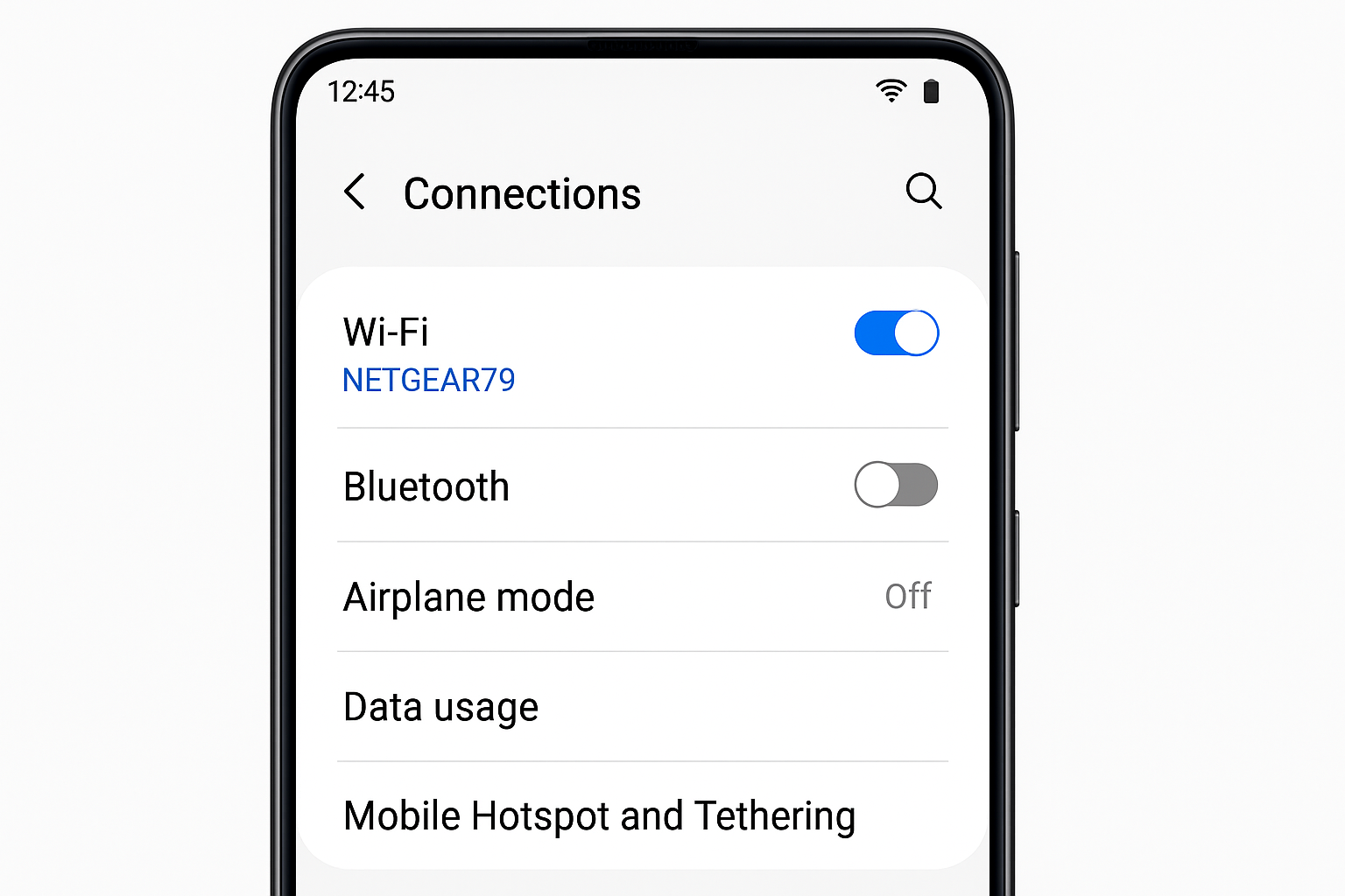 Wi-Fi آپشن کے ساتھ Samsung Connections کا مینو نمایاں کیا گیا ہے۔