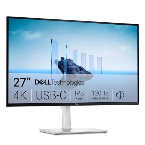 Dell 27 Plus 4K USB-C مانیٹر - S2725QC - 27-inch 4K (3840 x 2160) 120Hz 16:9 ڈسپلے، AMD FreeSync Premium، sRGB 99%، مربوط اسپیکر، 1500:1 کنٹراسٹ پلس ریشو - وائٹ پلس، کمفرٹ ریشو