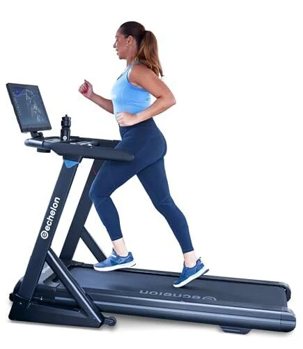 Echelon Stride 4s+22 ٹریڈمل، ٹچ اسکرین، آٹو فولڈ، 300Lb کی صلاحیت، پاورڈ ان لائن، آرام دہ ایئر کشن ڈیک، گھریلو ورزش کو بہتر بناتا ہے، آسان اسٹوریج، USB چارجنگ پورٹ + 30 دن کی مفت رکنیت۔