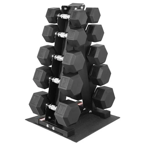Fitvids ربڑ لیپت Hex Dumbbell ویٹ سیٹ اور سٹوریج ریک، 200 LBS