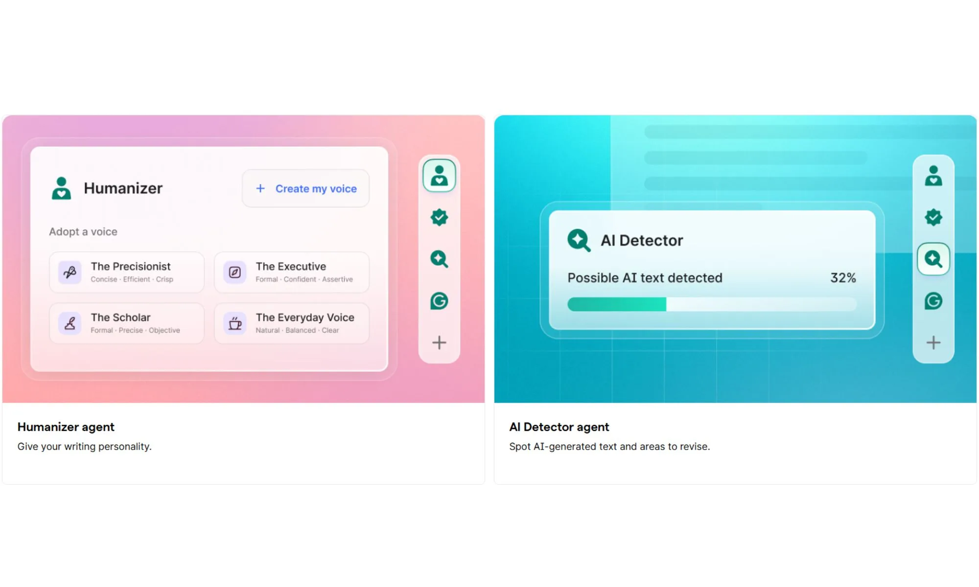 Grammarly advertising Humanizer and AI Detector side by side on its website 1