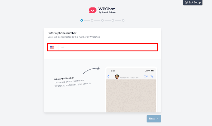 WPChat سے جڑنے کے لیے فون نمبر درج کریں۔