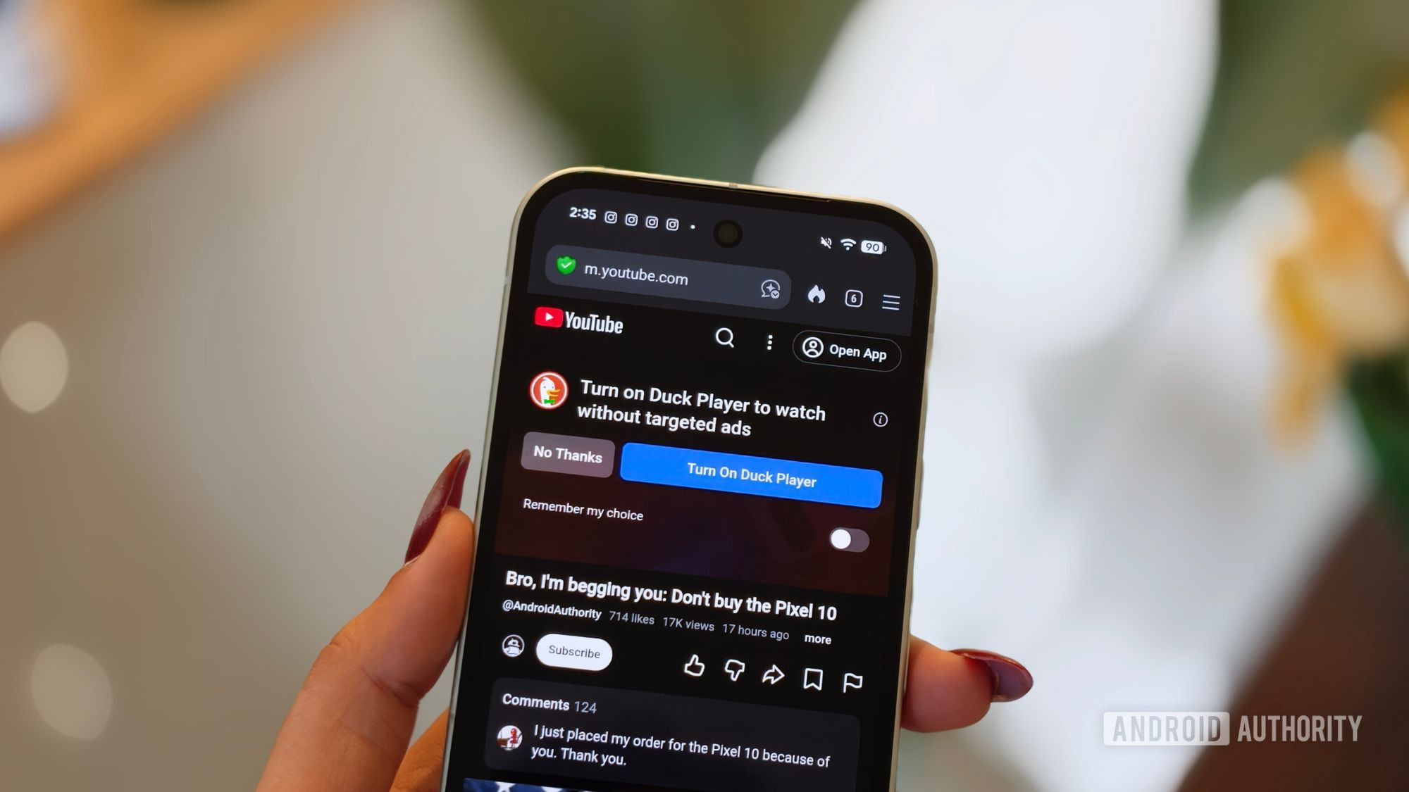 اپنے DuckDuckGo براؤزر میں Duck Player اسکرین کو آن کریں۔