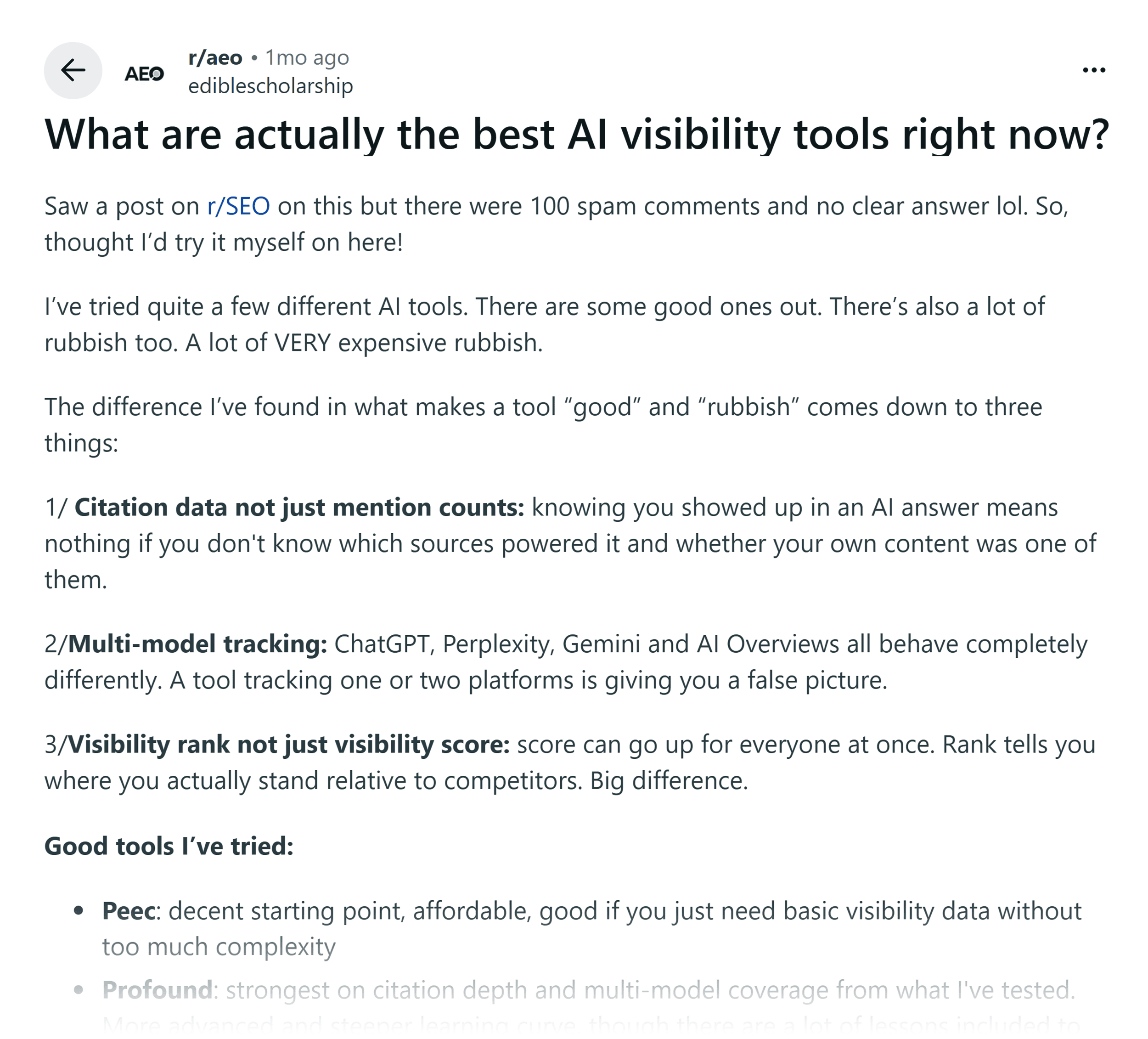 Reddit - AEO - بہترین AI مرئیت کا آلہ Reddit - AEO - بہترین AI مرئیت کا آلہ