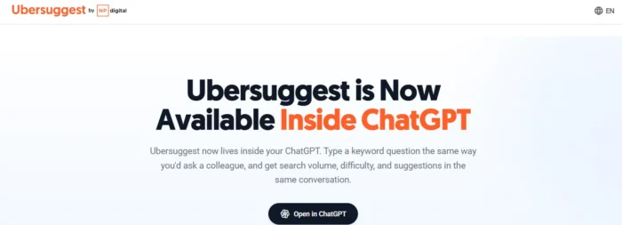 Ubersuggest ہوم پیج۔