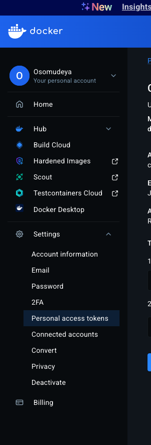 docker UI اسکرین شاٹ دکھا رہا ہے کہ PAT کو کہاں سیٹ کرنا ہے۔