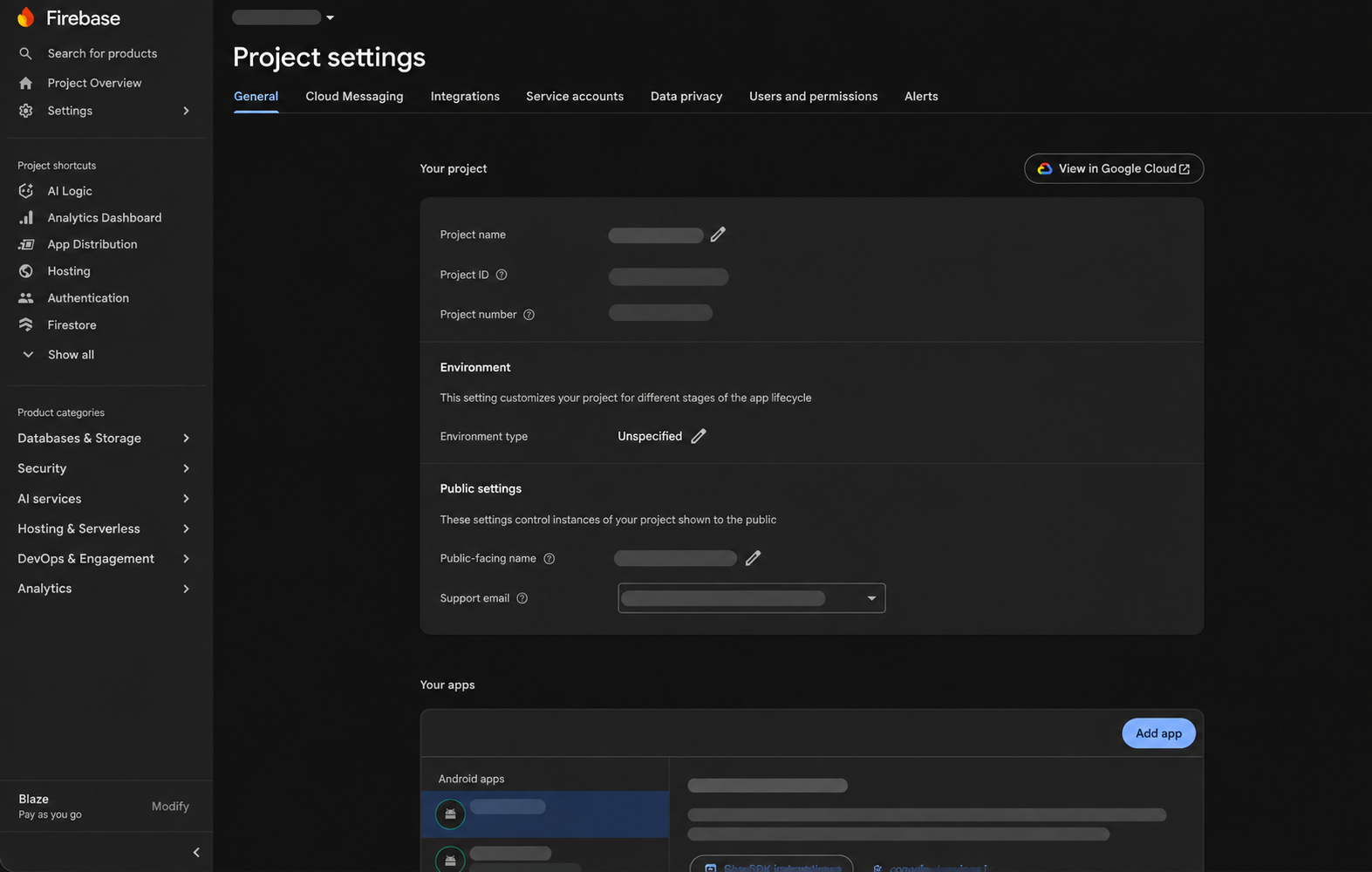 Firebase ایپ کی تعیناتی، Google Play، TestFlight، اور App Store Connect کے لیے Fastlane اور GitHub ایکشنز کا استعمال کرتے ہوئے فلٹر ریلیز کو خودکار کیسے بنایا جائے۔ 4 فائر بیس کنسول بائیں سائڈبار کے ساتھ گیئر آئیکن کو نمایاں کرتا ہے اور پروجیکٹ کی ترتیبات کھل جاتی ہیں۔