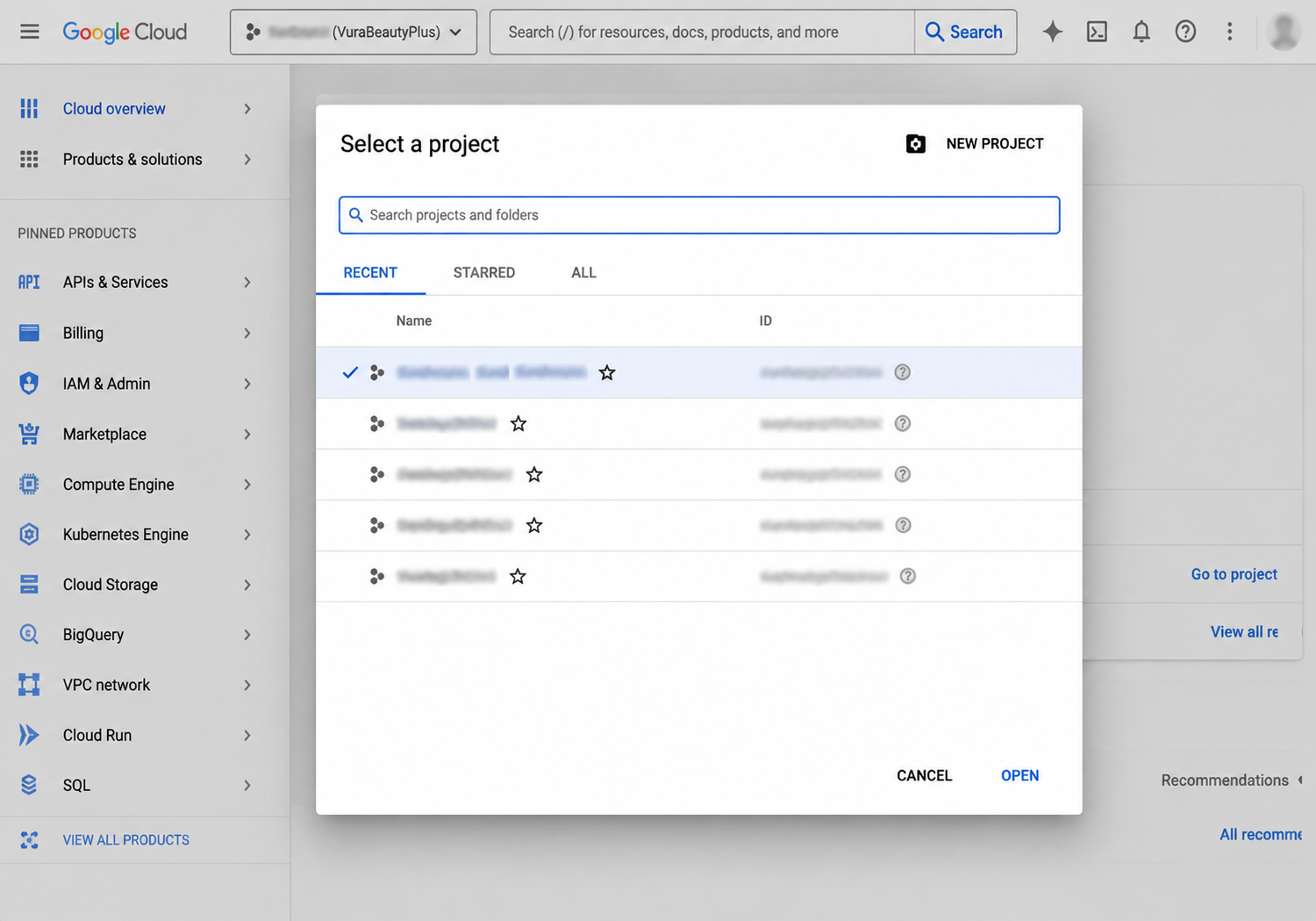 Firebase ایپ کی تعیناتی، Google Play، TestFlight، اور App Store Connect کے لیے Fastlane اور GitHub ایکشنز کا استعمال کرتے ہوئے فلٹر ریلیز کو خودکار کیسے بنایا جائے۔ 12 گوگل کلاؤڈ کنسول پروجیکٹ سلیکٹر صحیح پروجیکٹ کو دکھا رہا ہے۔