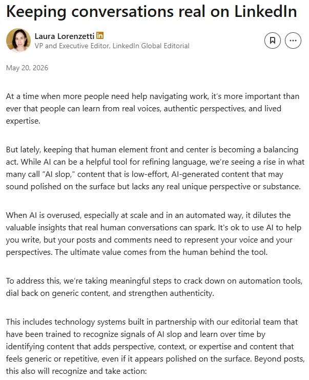 LinkedIn VP of Products Laura Lorenzetti کی پوسٹ۔