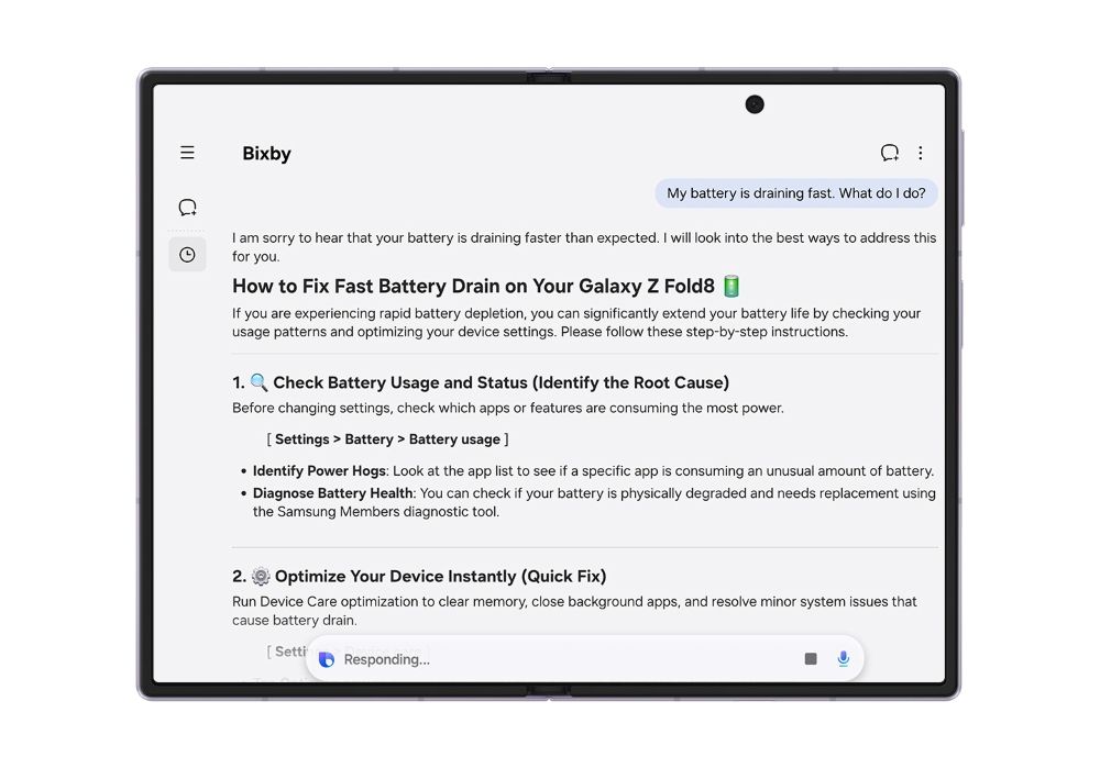 Bixby براہ راست سام سنگ کے وارنٹی اور مینجمنٹ مینو سے سپورٹ کرتا ہے۔