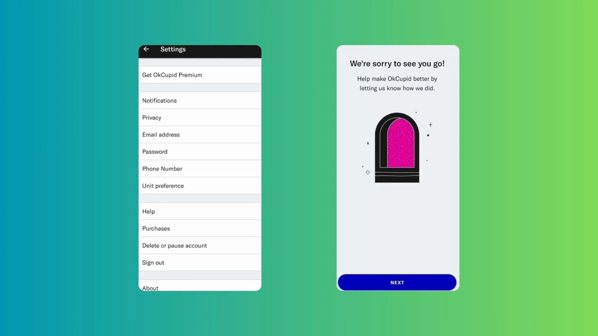 OKCupid کا ڈیلیٹ فنکشن