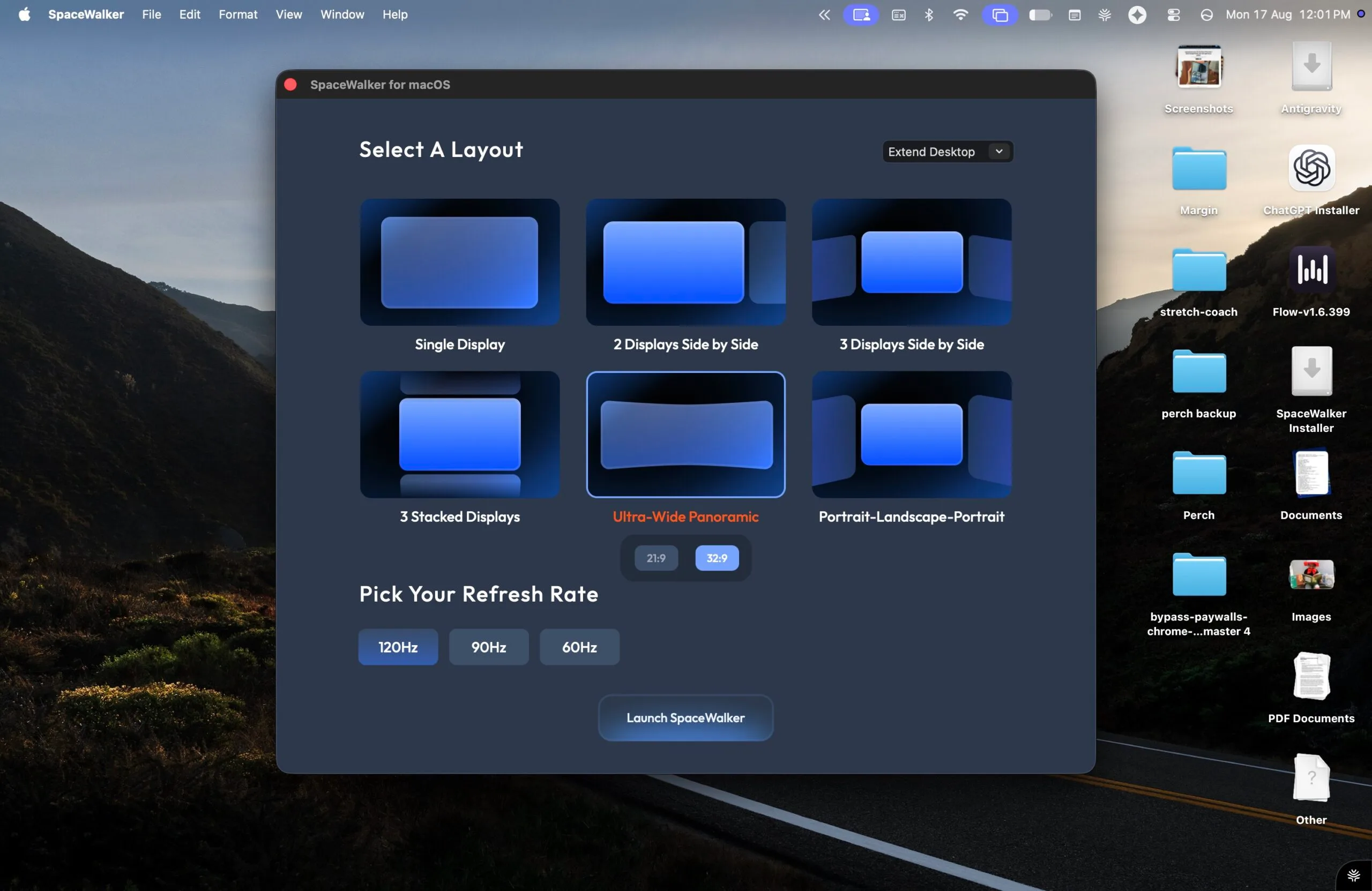 MacOS پر Viture Pro 2 Glasses انٹرفیس