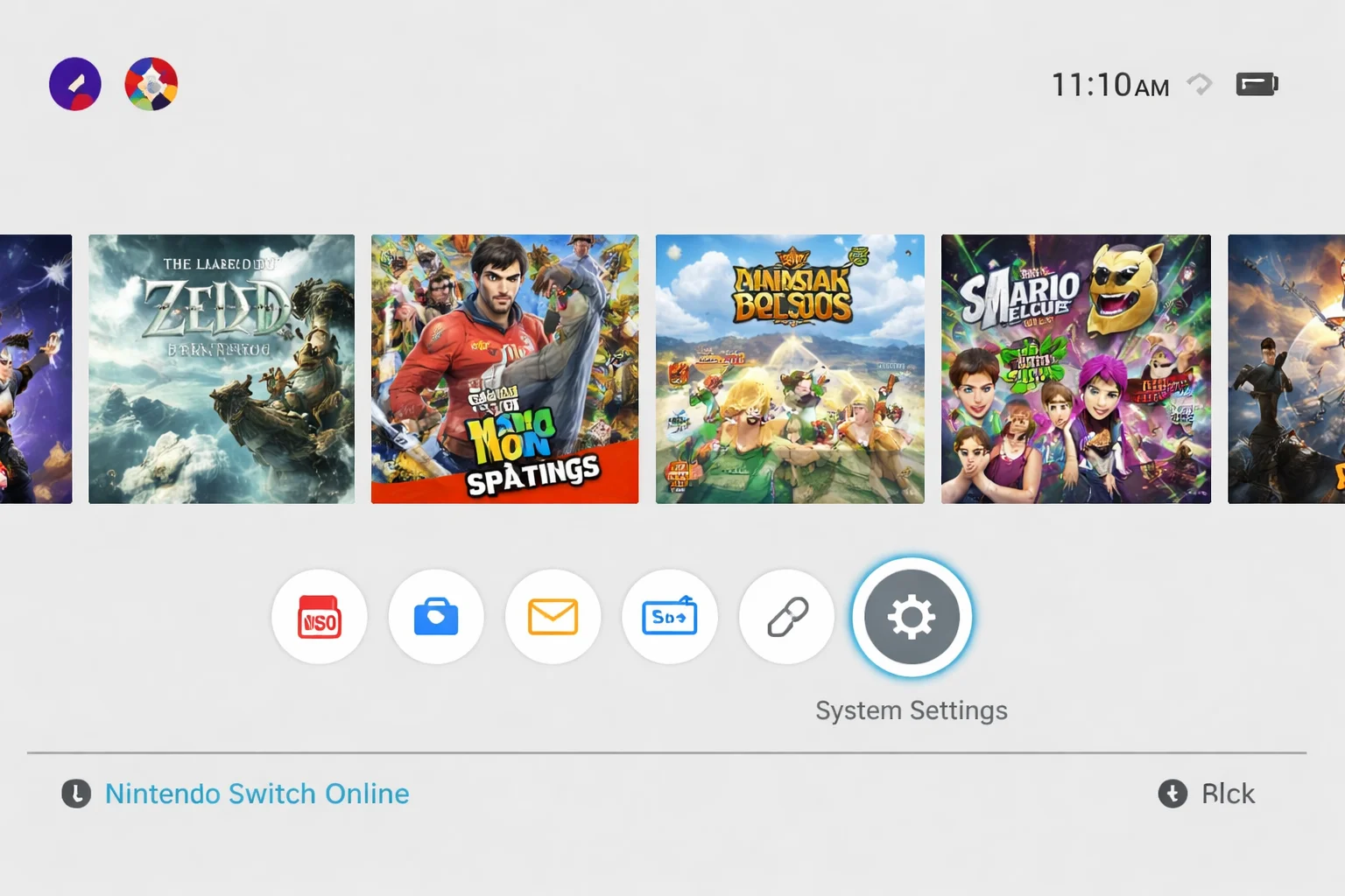 Nintendo سوئچ ہوم مینو گیئر کے سائز کے نظام کی ترتیبات کے آئیکن کے ساتھ نمایاں کیا گیا ہے۔