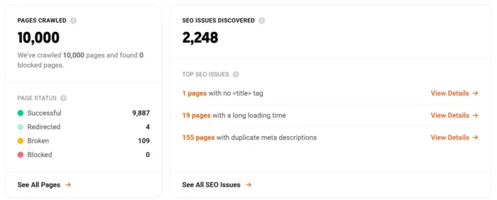 میٹا تفصیل SEO کے لیے بہترین طرز عمل: 2026 کے لیے تجاویز اور مثالیں۔ 15 Ubersuggest SEO آڈٹ کا ایک اسکرین شاٹ ظاہر کرتا ہے کہ اس مخصوص ڈومین میں ڈپلیکیٹ میٹا تفصیل کے ساتھ 155 صفحات ہیں۔