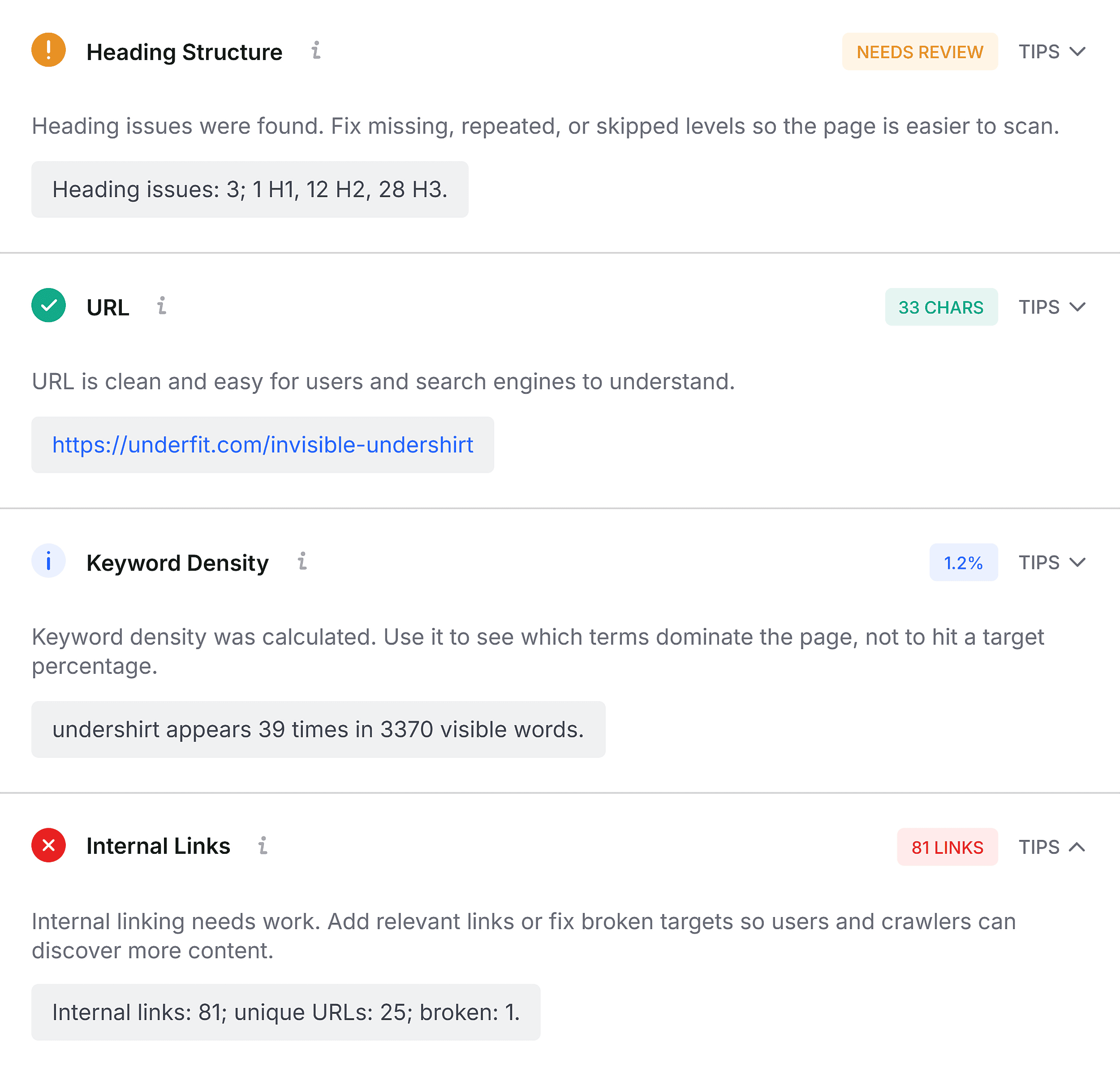 SEOQuake - رنگین کوڈڈ رپورٹس