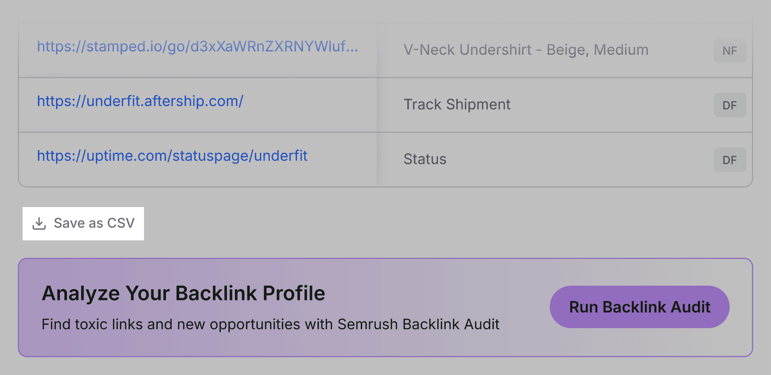 SEOQuake - مکمل رپورٹ - لنکس - CSV کے بطور محفوظ کریں۔
