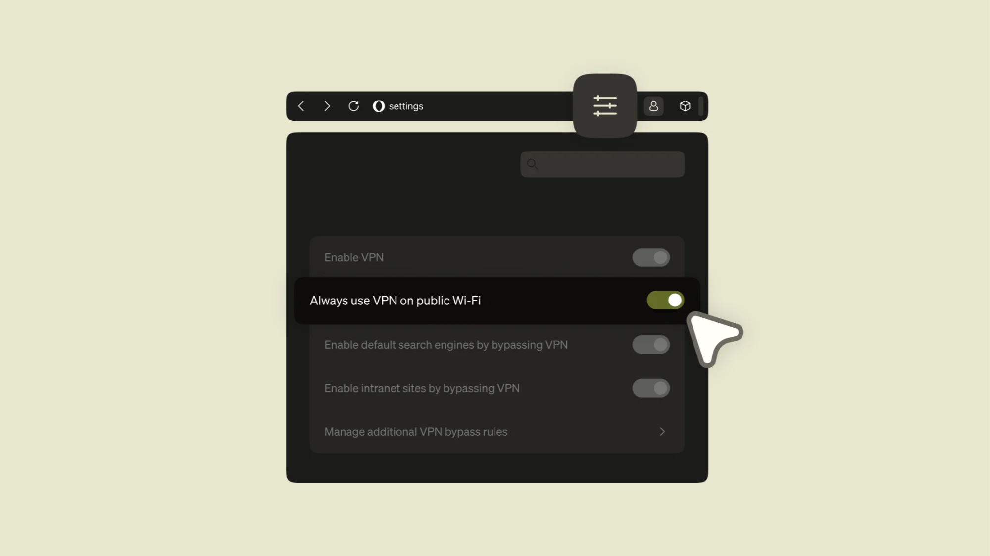 عوامی Wi-Fi پر Opera VPN کو خودکار طور پر فعال کریں۔