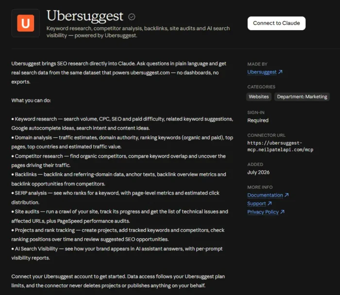 Ubersuggest اب کلاڈ کے اندر ہے۔ یہاں آپ اصل میں کیا کر سکتے ہیں: 5 یہ کلاڈ کا Ubersuggest کا کنیکٹر سیٹ اپ ہے۔