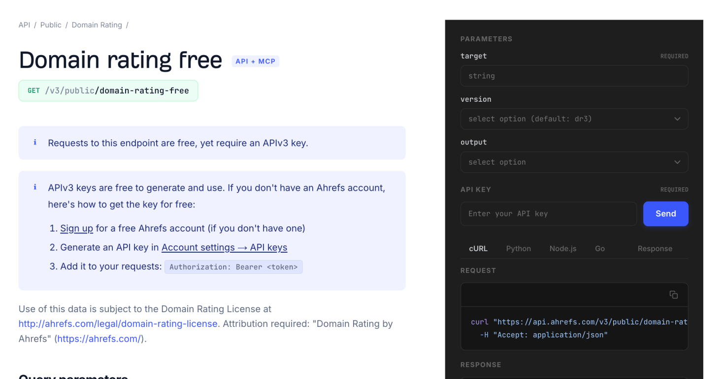 Ahrefs DR API اختتامی نقطہ